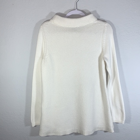TALBOTS Pullover Sweater Boat Neck Cowl Button Side Hem Ivory size small - Picture 9 of 11